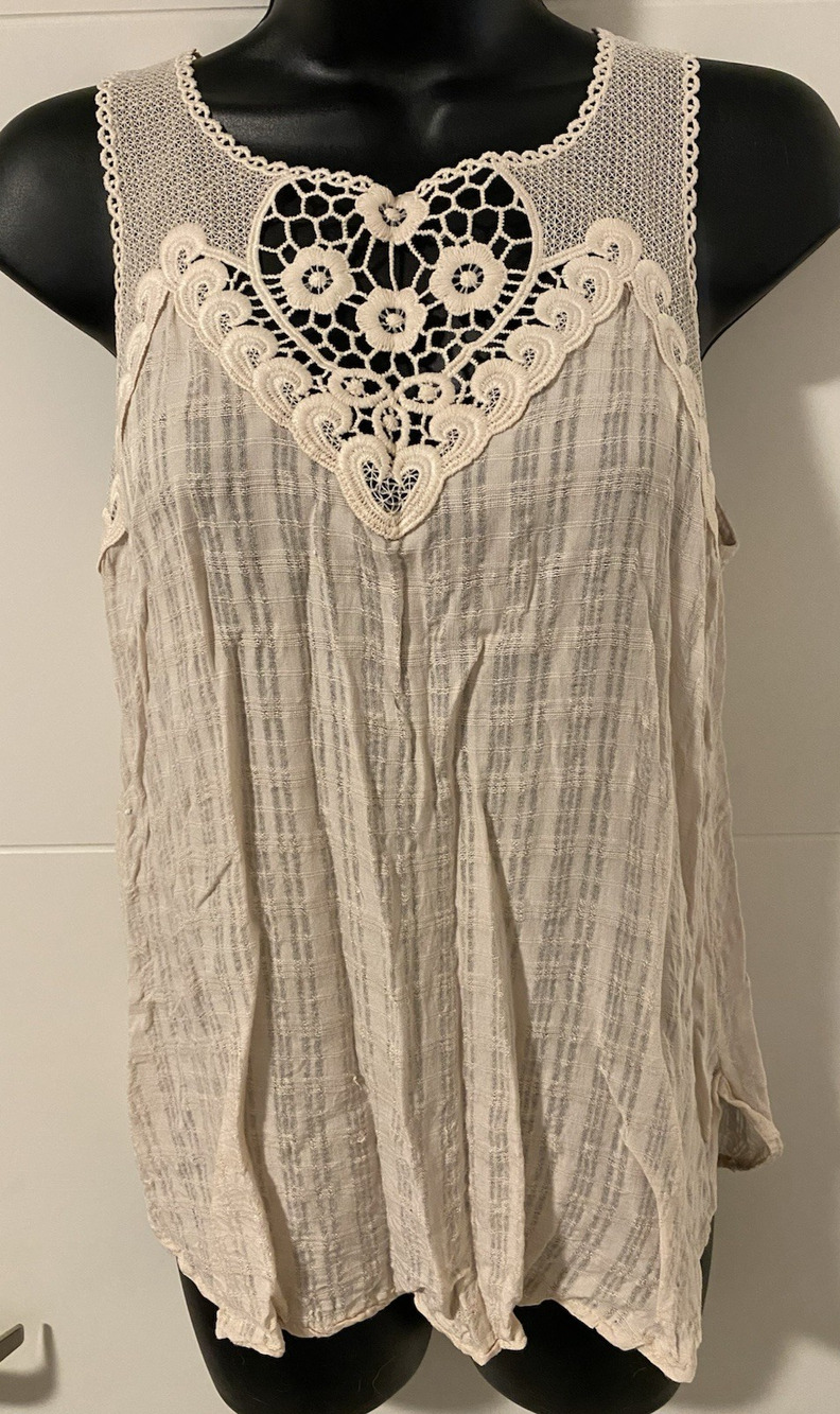Fylo Womens Pale Pink Boho Crochet Lace Crinkle Top Size Medium Fairy Romantic